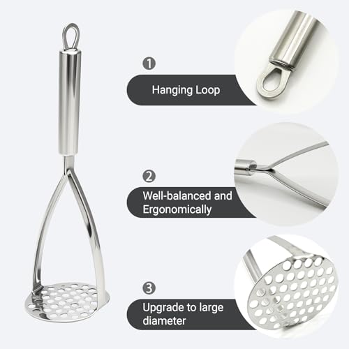 Stainless Steel Potato Masher - Heavy Duty Mashing Tool for Potatoes, Vegetables & More