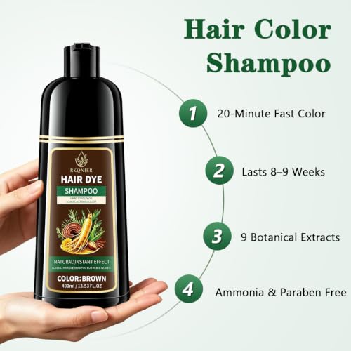 RKQNIER Brown Hair Dye Shampoo for 100% Gray Coverage - 3 in 1 Natural Hair Color