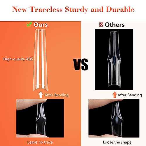 Quaferen 504PCS Long 3XL Coffin Nail Tips Half Cover with 2 Nail Files