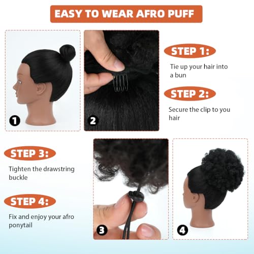 Doxken Afro Puff Drawstring Ponytail Extension 8 Inch #1B Natural Black Curly Hairpiece