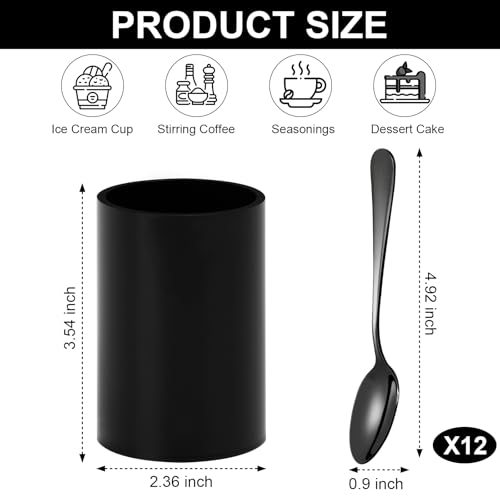 12-Piece Black Coffee Spoon Set with Holder - Mini 4.92 Inch Espresso Spoons