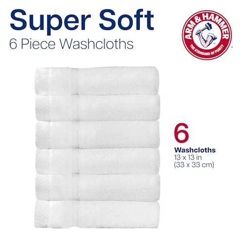 Arm & Hammer Super Soft Washcloths - 6 Pack, White for Sensitive Skin