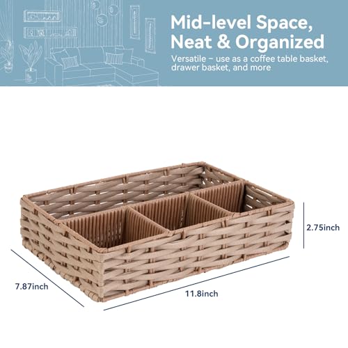 Whitmor 4-Compartment Woven Storage Basket - Makeup Organizer & Divider