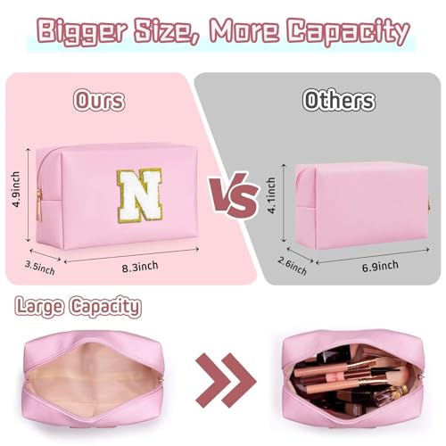 TOPEAST Personalized Chenille Letter Makeup Bag - Waterproof Travel Pouch