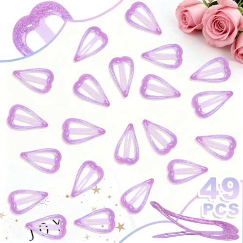 49 Pcs Glitter Heart Hair Clips for Women & Girls Non Slip Hair Barrettes Purple