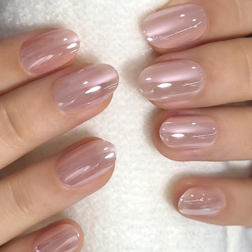 CurvLife Short Oval Press On Nails - Champagne Pearl, 32PCS