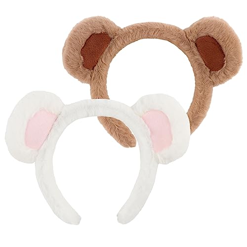 WHAVEL 2 Pcs Bear Ears Headband - Plush Animal Hair Band with White & Brown option
