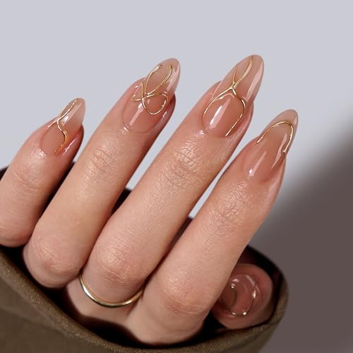 BTArtbox Press On Nails - Radiant Ribbons, Medium Almond, 32Ct