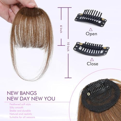 ELEFOCUS 100% Human Hair Clip-in Wispy Bangs - Light Brown Daily Wear