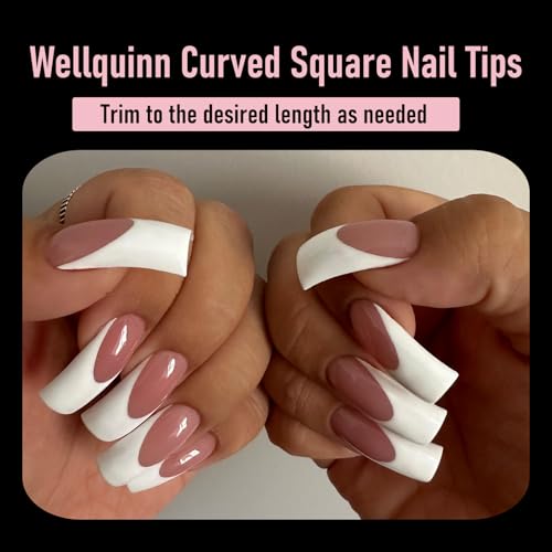 WELLQUINN XXL Curved Square Nail Tips - 240pcs Extra Long Full Cover Nails