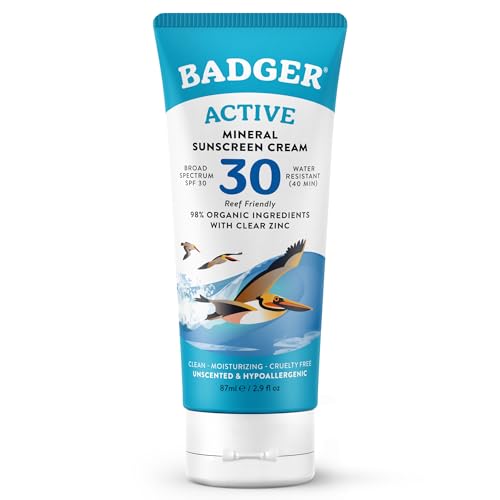 Badger Mineral Sunscreen Cream SPF 30, Reef Safe, Travel Size 2.9 fl oz