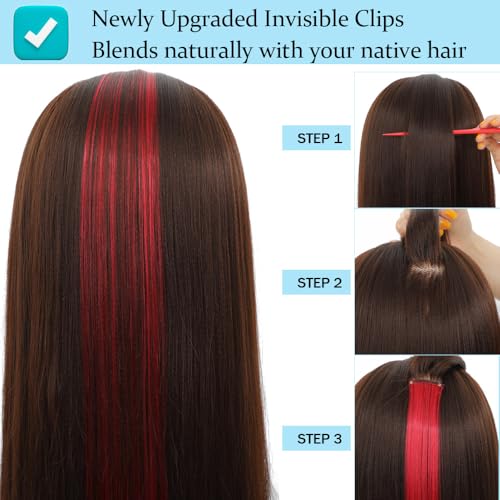 Dlyoigr 12PCS Teal Clip-In Hair Extensions 22 Inch Long Synthetic Highlights for Girls & Women, Easy to Use Cosplay & Party Hairpieces