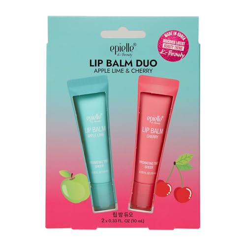 Epielle Lip Balm Duo Apple Lime & Cherry - Hydrating Sheer Tints with Shea & Fruit Extracts, K-Beauty