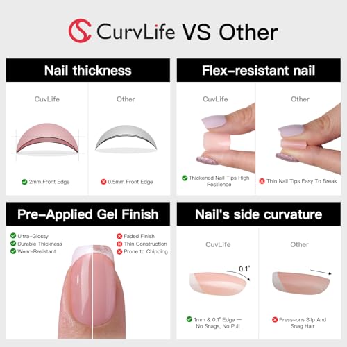 CurvLife Chrome Square Cat Eye Press On Nails - 32PCS Soft Gel