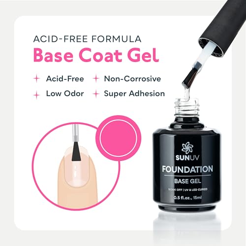 SUNUV No Wipe Gel Nail Polish Set - Base & Top Coat, 15ml Each