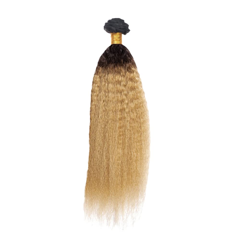 Blonde Yaki Straight Human Hair Bundles 2 Tone Black and Honey Blonde Bundles 26 Inch Double Weft Real 1B27 Kinky Straight Hair Extensions 110g