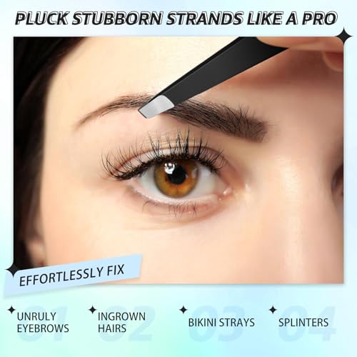 Mudder 12 Pcs Eyebrow Tweezers Set for Facial Hair Stainless Steel Slanted Tip Tweezers in Bulk for Men and Women(Black)