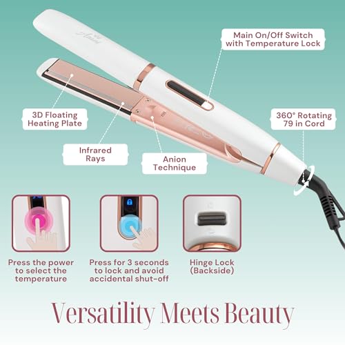 Asani 2-in-1 Hair Straightener and Curler with Negative Ions - Fast Heat-up & Adjustable Temp