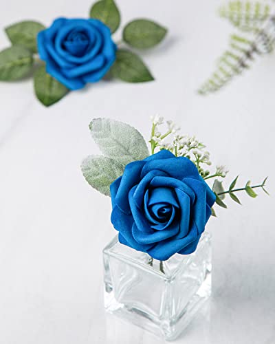 DuHouse 25Pcs Royal Blue Artificial Foam Roses for DIY Arrangements