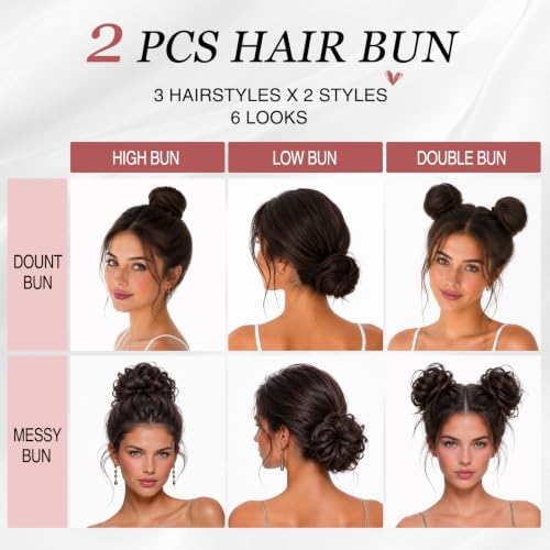 2PCS Messy Bun Hair Piece for Thin Hair - Natural Synthetic Updo Scrunchie