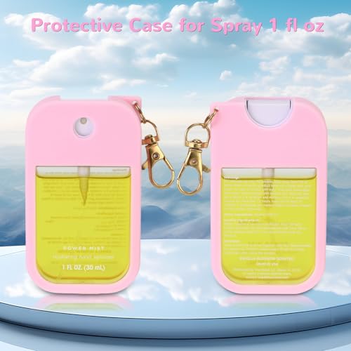 KYRGEU 3 Pack Hand Sanitizer Spray Cases for Touchland Power Mist 1 oz - Silicone Keychain Holders in Red, Orange, Pink