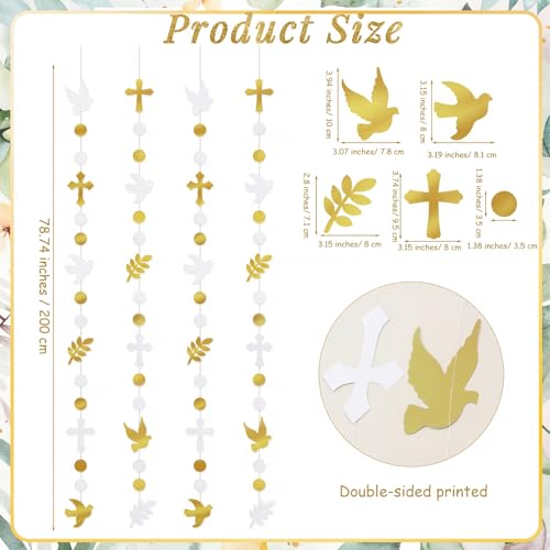 Baptism Garland Decorations - 8 Pcs Dove & Cross Hanging Banners