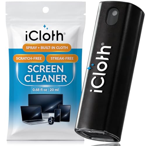 iCloth 2-in-1 Screen Cleaner Spray with Microfiber Cloth - Streak-Free & Gentle Formula for Laptops, Phones, Tablets - 0.68 fl oz