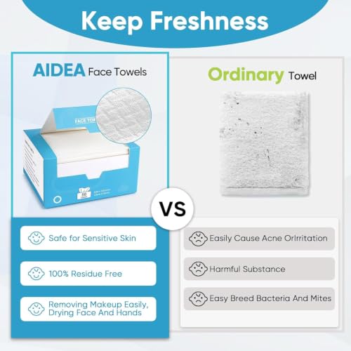 AIDEA XL Disposable Face Towels Pack of 200 - Soft, Absorbent, Multi-Use, 11.81" x 9.84"