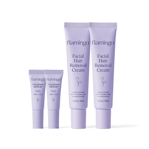 Flamingo Women's Facial Hair Removal Cream with Calming Serum - (2 Pack) 1.35 fl oz - Removes Hair from Chin, Upper Lip, and Sideburns