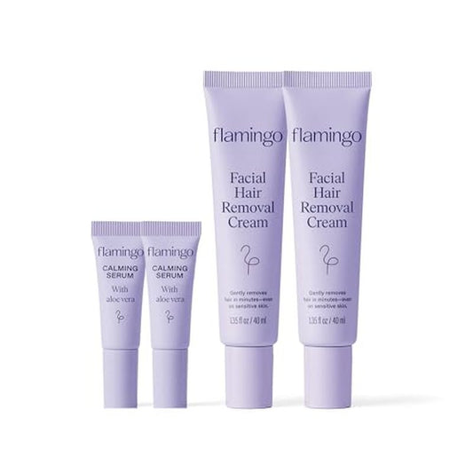 Flamingo Women's Facial Hair Removal Cream with Calming Serum - (2 Pack) 1.35 fl oz - Removes Hair from Chin, Upper Lip, and Sideburns