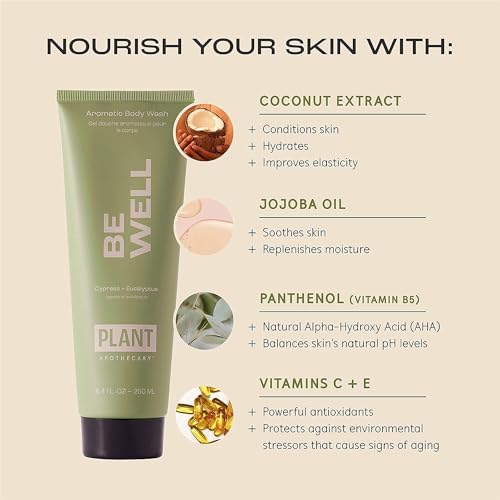 Plant Apothecary Be Well Sulfate-Free Body Wash - Moisturizing Shower Gel with Essential Oils & Vitamin E, B5 - 8.4 fl oz