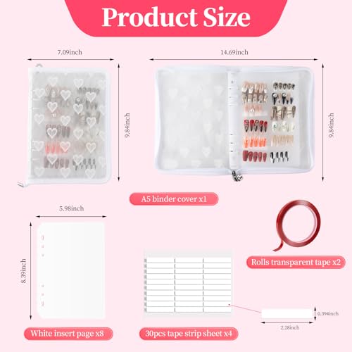 ASTONFOG White Press on Nail Storage Organizer Binder with 8 Insert Pages