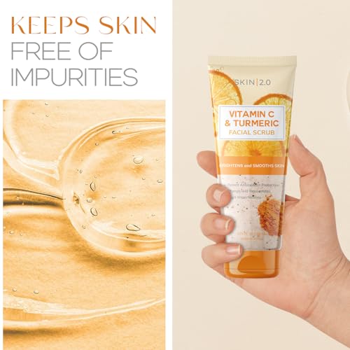 Skin 2.0 Vitamin C & Turmeric Face Scrub - Gentle Exfoliating & Brightening for All Skin Types - 6.76 Fl Oz