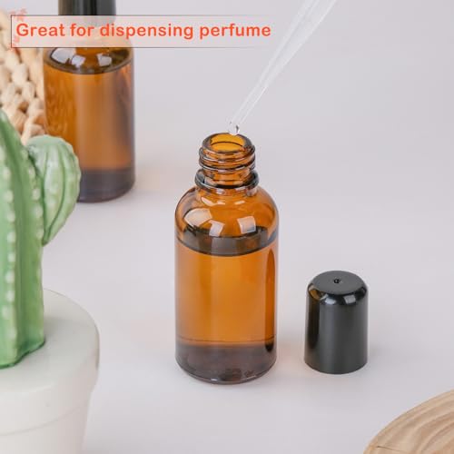 RAMFIYN 6 Pack Amber 30ml Refillable Essential Oil Roller Bottles with Filling Tool & Labels