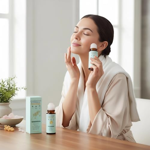 Rose Quartz Roller with Frankincense & Castor Oil - Organic Cold-Pressed Roll-On | Firms Skin, Brightens Eyes, Reduces Scars & Stretch Marks 1.7 Fl Oz