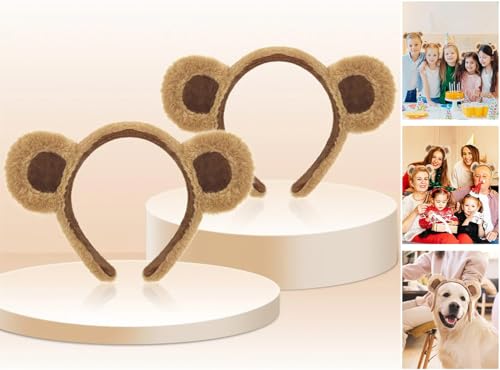 Cute Brown Plush Bear Ears Headbands - 6 Pack for Parties