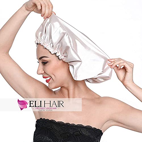 X-Large Silky Sleep Cap for Frizzy Hair - Adjustable Satin Bonnet, Reversible Champagne/Grey