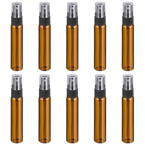 Lurrose 10pcs Amber Glass Spray Bottles - 10ml Travel Size
