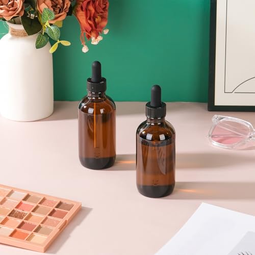 6 Pack 4oz Amber Glass Dropper Bottles for Essential Oils with Funnel & Labels