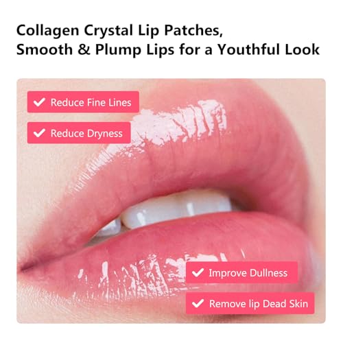 Adofect Pink Collagen Lip Patches - Hydrating Hydrogel Lip Mask for Dry, Wrinkled Lips, 30 Pack