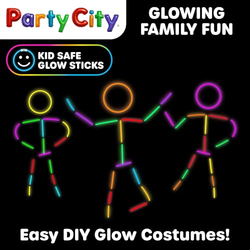 Party City 50 Glow Sticks Bulk Pack – 8” Neon Glow Party Supplies