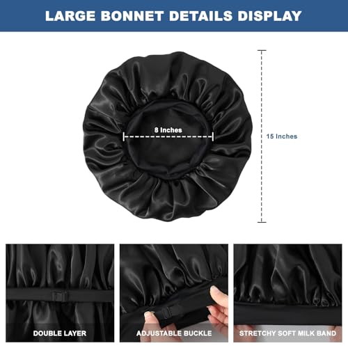 Selalu Men's Double Layer Silk Satin Sleep Bonnet - Adjustable, Black