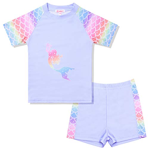 QPANCY Girls Mermaid Unicorn Rash Guard 2-Piece Swimsuit UPF 50+