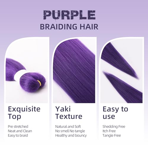 Blissource 26in Purple Pre-Stretched Braiding Hair Extensions • 4 Packs