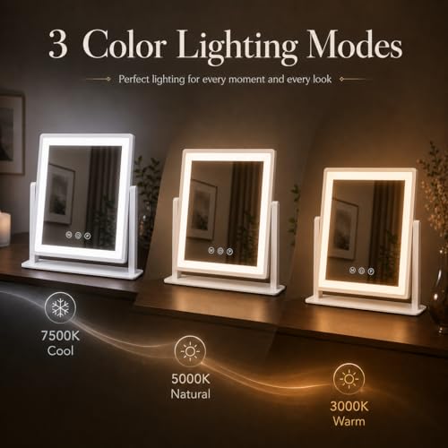 DECADENCE 14.1 Inch LED Vanity Makeup Mirror with Lights for Women and Mom, 10X/5X Detachable Magnifiers, 3 Color Modes, Dimmable Touch Control, 360 Degree Rotation, Tabletop Cosmetic Mirror