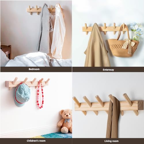 Solid Wood Coat Rack Wall Mount with Removable Hooks - 5 Hooks