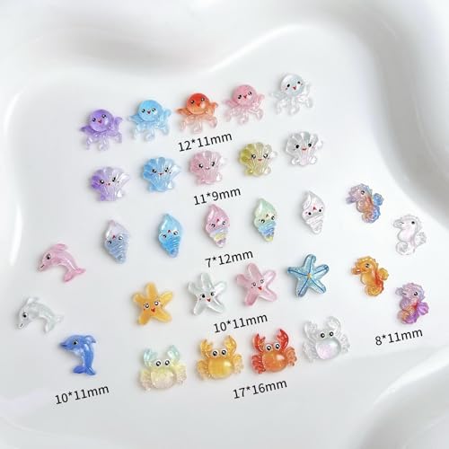 200Pcs 3D Ocean Nail Charms - Starfish, Crab & Dolphin Designs