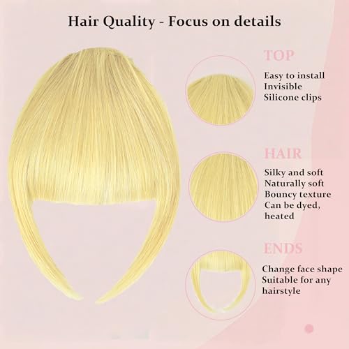 Bleach Blonde Clip-On Bangs for Women, Soft Layered Curved Fringe, Fake Hairpiece - FGZJMAE Variation F
