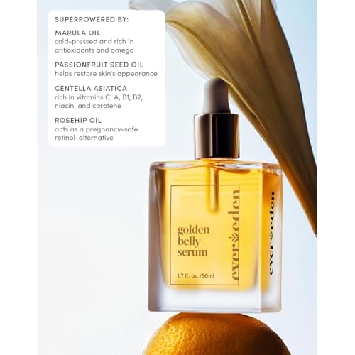 Evereden Golden Belly Serum, 1.7 fl oz. | Clean & Vegan Women's Belly Oil for Pregnancy and Postpartum | Clean Maternity Skincare | Non-Toxic Stretch Mark Oil