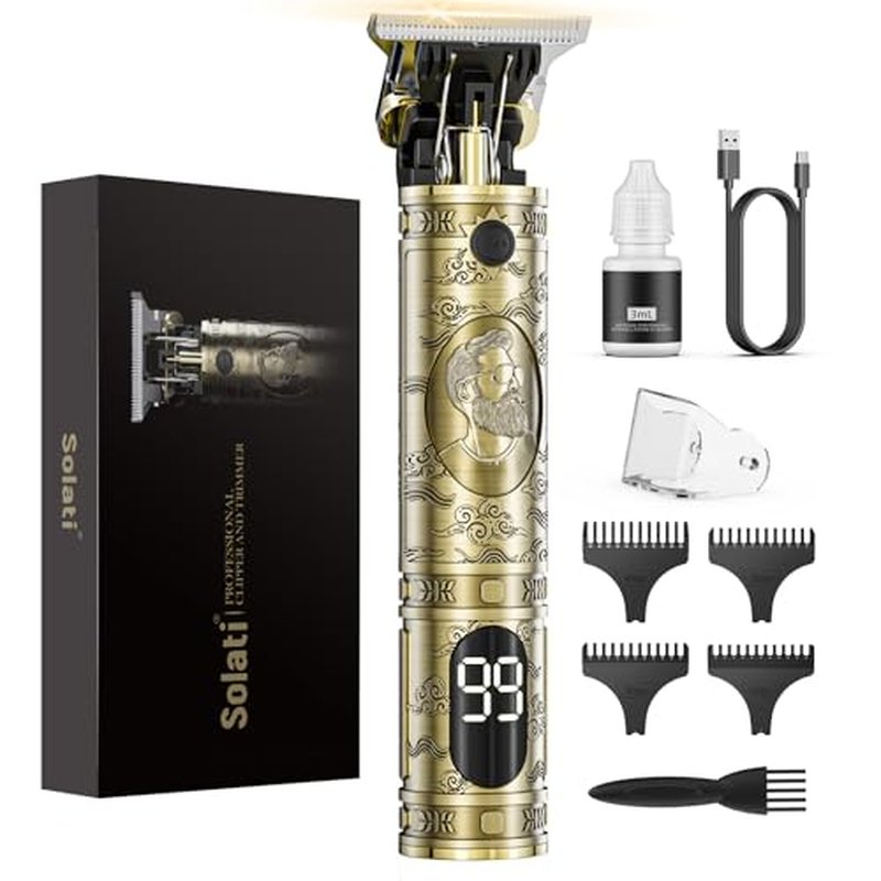 Solati Hair Clippers for Men, Professional Hair Trimmer Zero Gapped T-Blade Trimmer Cordless Rechargeable Edgers Clippers Electric Beard Trimmer Shaver Hair Cutting Kit with LCD Display Gifts for Men